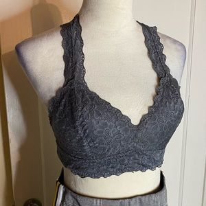 Felina lingerie Lace Bralette Grey Racerback Crop Top